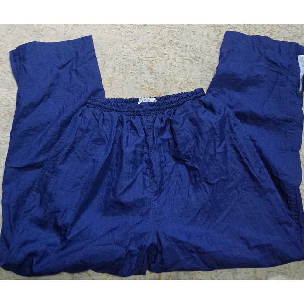 Vintage Navy Blue Nylon Windbreaker Track Pants Petite Medium Korea Zipper Ankle